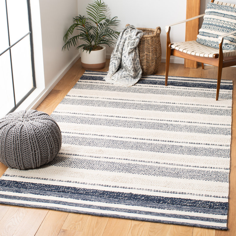 Mistana™ Addilyn Striped Handmade Flatweave Cotton Ivory/Navy Area Rug